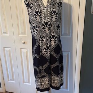 JM Collection Navy and White Patterned Top